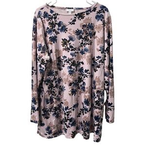 Pure Jill J. Jill Velvet Velour Top Pink Floral Long Sleeve Tunic Sz XL TALL